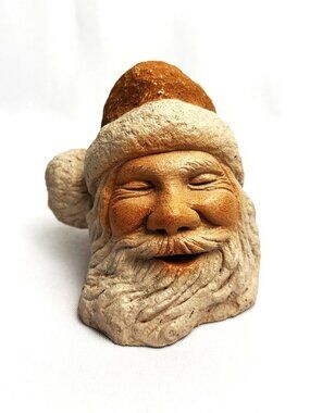 Hand Carved Stone Face Santa Sculpture by Wermers South Dakota Signed 3"
